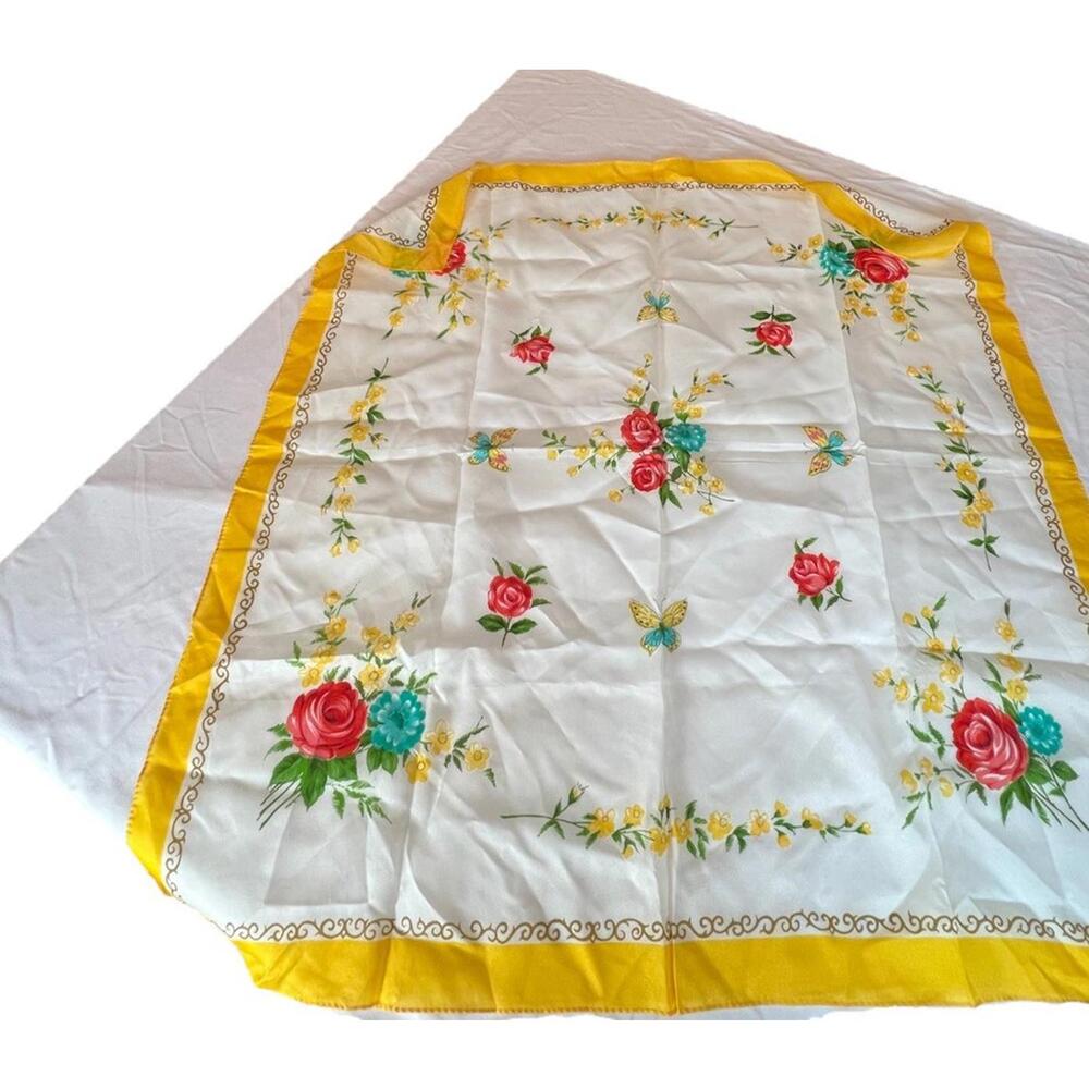 Vintage 50s Rayon Floral‎ Scarf Hand Rolled Edge WPL 10360 Made Japan 30"x30"